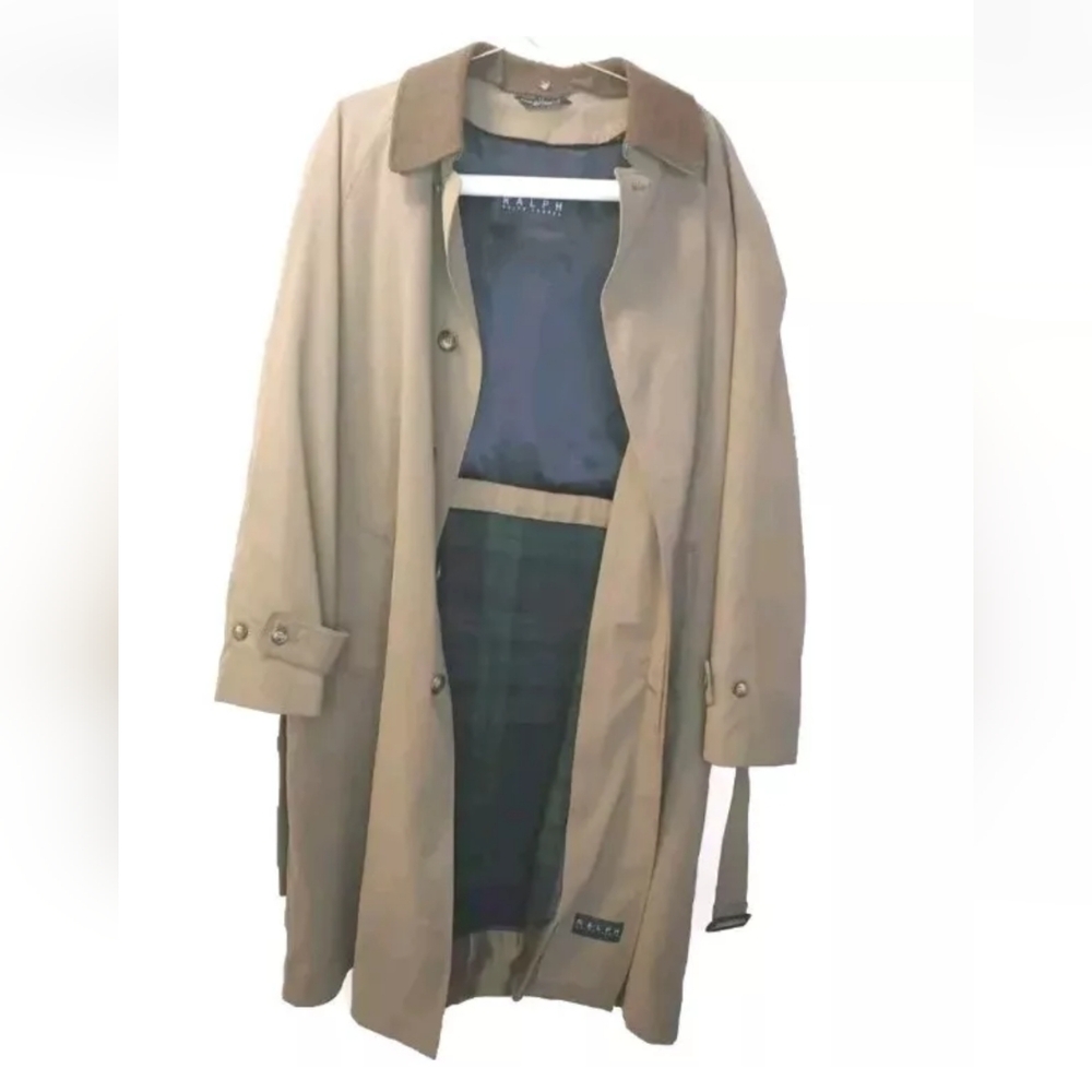 Ralph Lauren Trench Coat 44L Wool Liner Old Money English Country Khaki Green - Picture 15 of 16